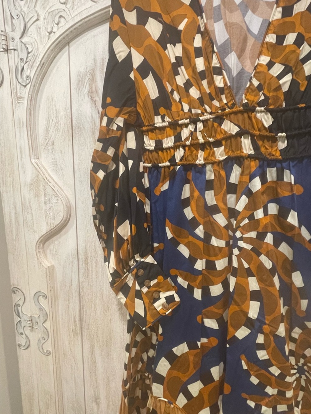 FARM Rio Swirl-Print Maxi Dress in Brown & Navy - Picture 3 of 4
